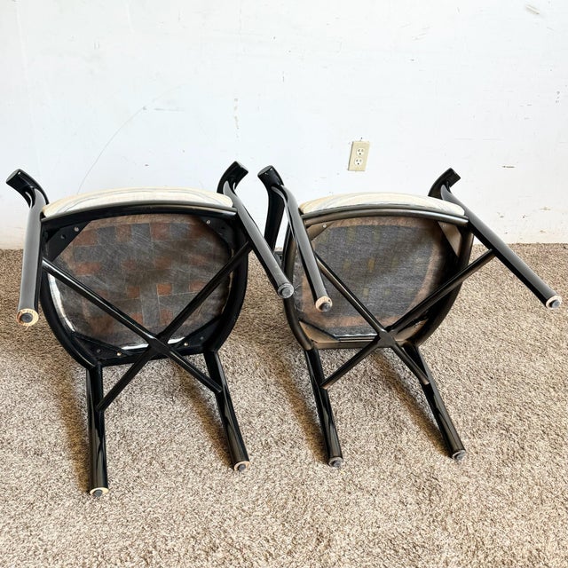 Textile Italian Black Lacquered Sculpted Dining Arm Chairs - Set of 8 For Sale - Image 7 of 8