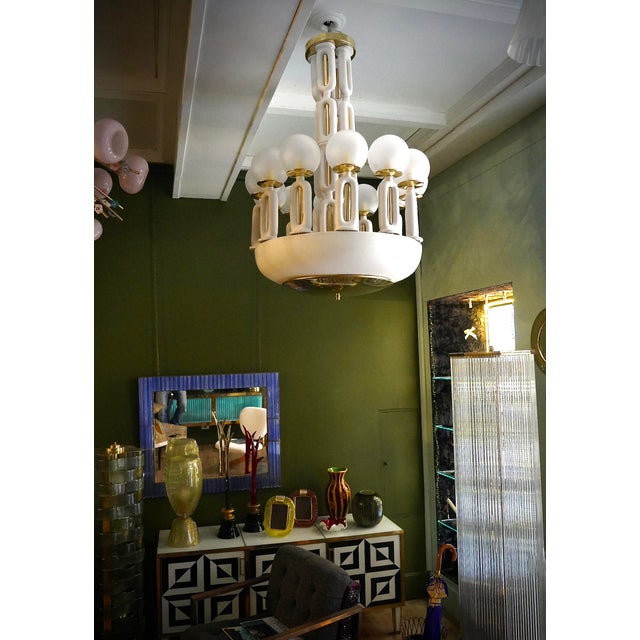 1950s Murano Art Glass Brass and Ceramic Chandelier, 1950 For Sale - Image 5 of 11