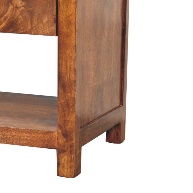 The Chestnut-Finish Mango Wood Curved Media Console brings a refined balance of craftsmanship, character, and everyday...