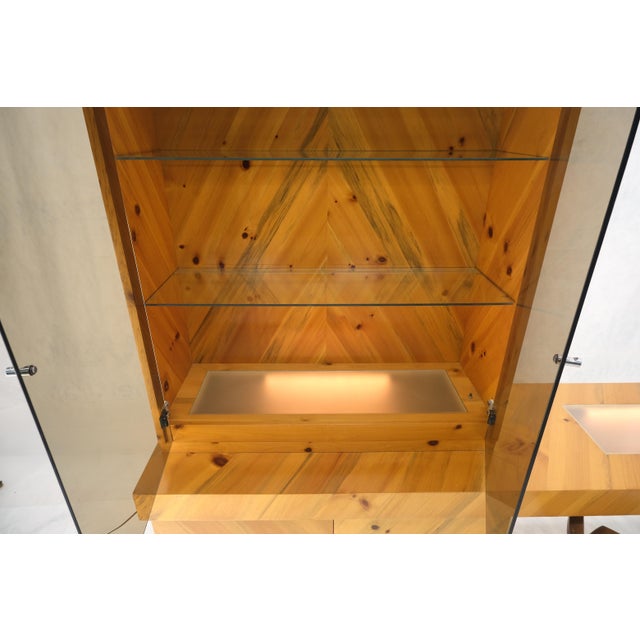 Milo Baughman Thayer Cogging Yew Wood Cantilever Console Chine Display Cabinet MINT