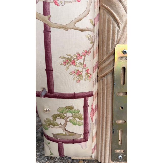 Vintage King-Size Chinoiserie Silk Upholstered Headboard With Carved Frame For Sale - Image 16 of 16