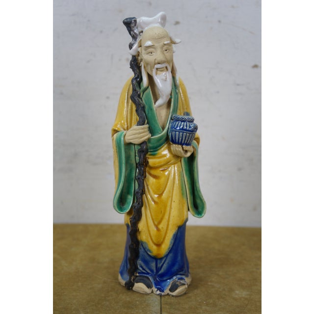 5 Chinese Shiwan Ceramic Polychrome Mudmen Figurines Statues 10" For Sale - Image 6 of 18