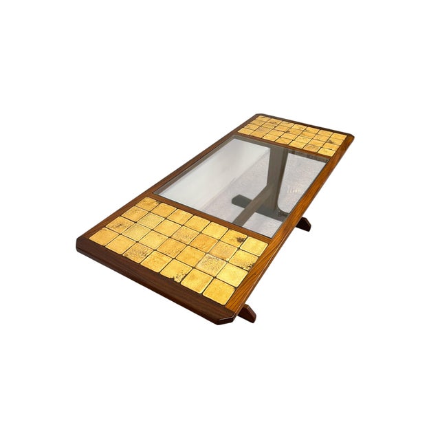 Coffee Vintage Mid-Century Modern Tile-Top Coffee Table With Removable Glass Center Panel For Sale - Image 8 of 9