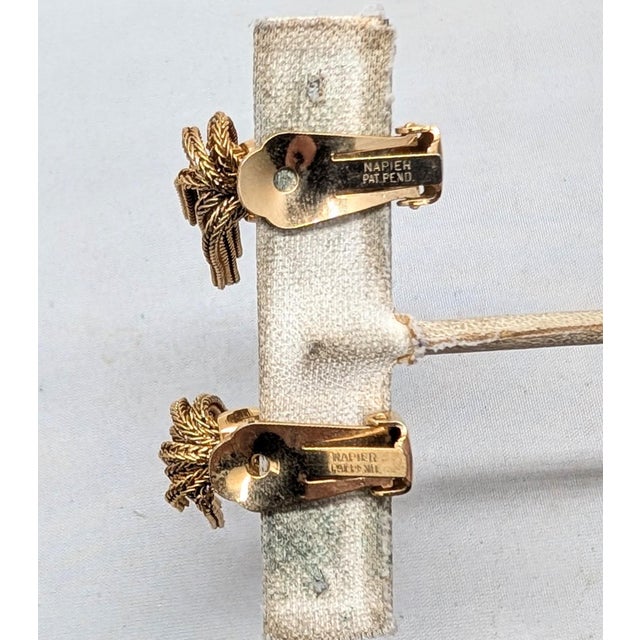 Napier Vintage 1950s Signed Napier Goldtone Fringe Clip Earrings-2 Pieces For Sale - Image 4 of 6