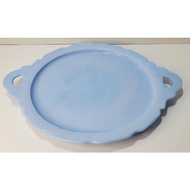 Cornflower Blue 1930s Jeanette Cherry Blossom Delphite Handled Platter For Sale - Image 8 of 8