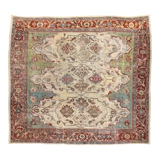 Distressed Antique Persian Sultanabad Rug - 13'08 X 12'05 For Sale
