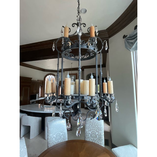 Vintage Wrought Iron and Crystal Chandelier by Ashore Lighting For Sale - Image 10 of 17