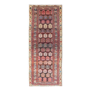 An Antique Persian Kurdish Runner With Intricate Tribal Motifs in Red and Yellow For Sale