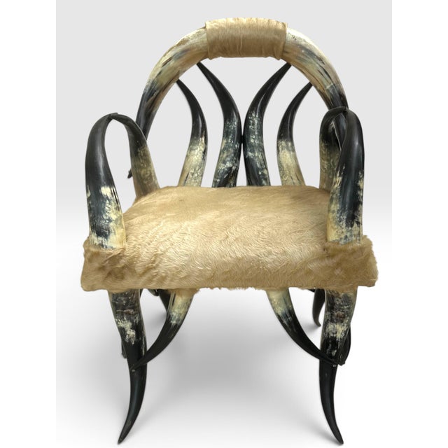 Pair of Rare Vintage Steer Horn &Amp; Cowhide Rustic Southwestern Armchairs. For Sale In West Palm - Image 6 of 12