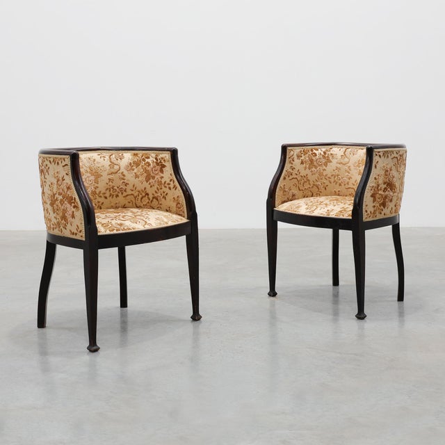 Antique Ebonised Tub Armchairs with Floral Upholstery, France, 1890s, Set of 2 For Sale - Image 3 of 11