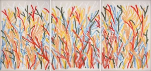 2025, Coral Forest Triptych, Abstract vs Figurative Seascape of Coral Reef Forest on Paper by Romina Milano-Set of 3