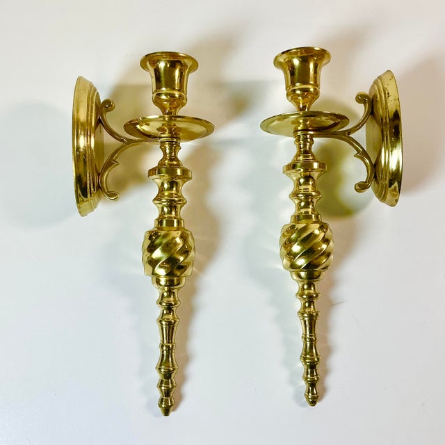 Mid-Century Federal Traditional Brass Wall Candle Holder Sconces - A Pair For Sale - Image 12 of 16