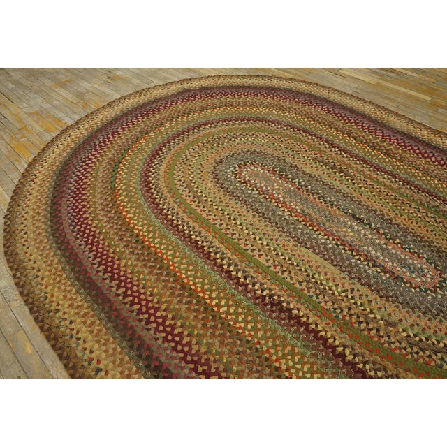 Camel Durable Multicolor and Oval Geometric Design Vintage American Braided Rug For Sale - Image 8 of 9