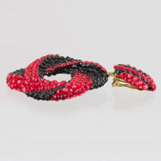 Black Richard Kerr Red and Black Jeweled Clip Earrings For Sale - Image 8 of 8