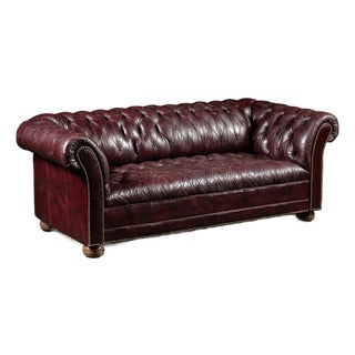 Mid 20th Century Deep Oxblood Leather Chesterfield Sofa With Nailhead Trim For Sale