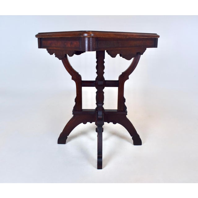 Antique Aesthetic Movement Victorian Carved Mahogany Marble Top Parlor Side Table For Sale In Philadelphia - Image 6 of 9