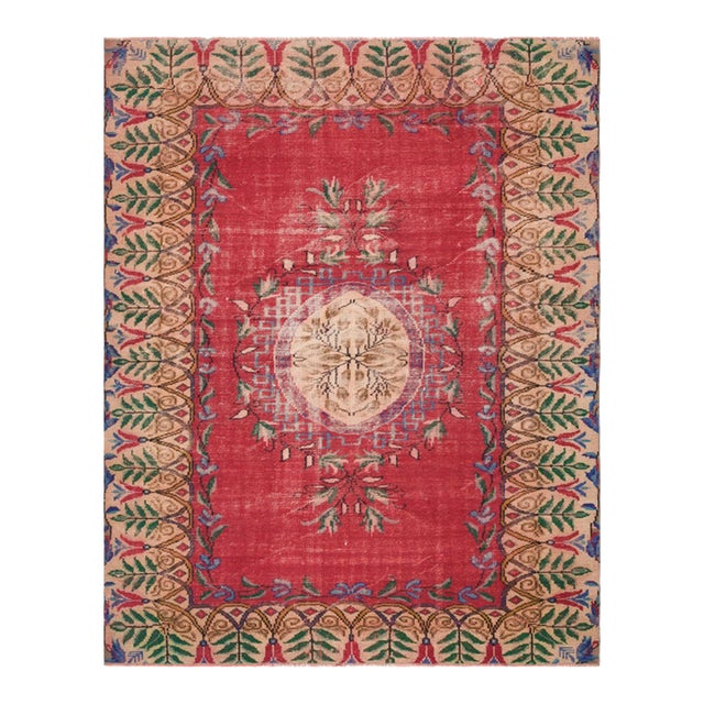 1970s Vintage Handmade Wool Cotton Red Area Rug For Sale