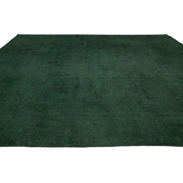 1940s Vintage Overdyed Persian Green Wool Rug Features an Allover Design For Sale - Image 5 of 11