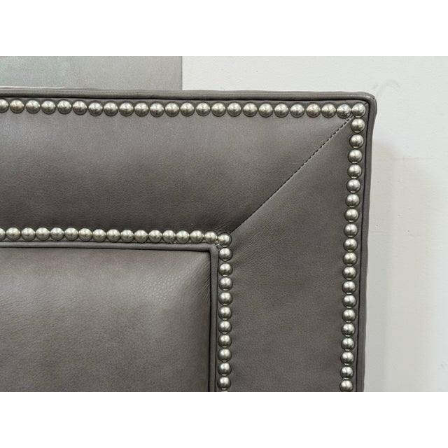 2010s Eastern King Size Ethan Allen Tufted Nailhead Leather Bed Frame For Sale - Image 5 of 12