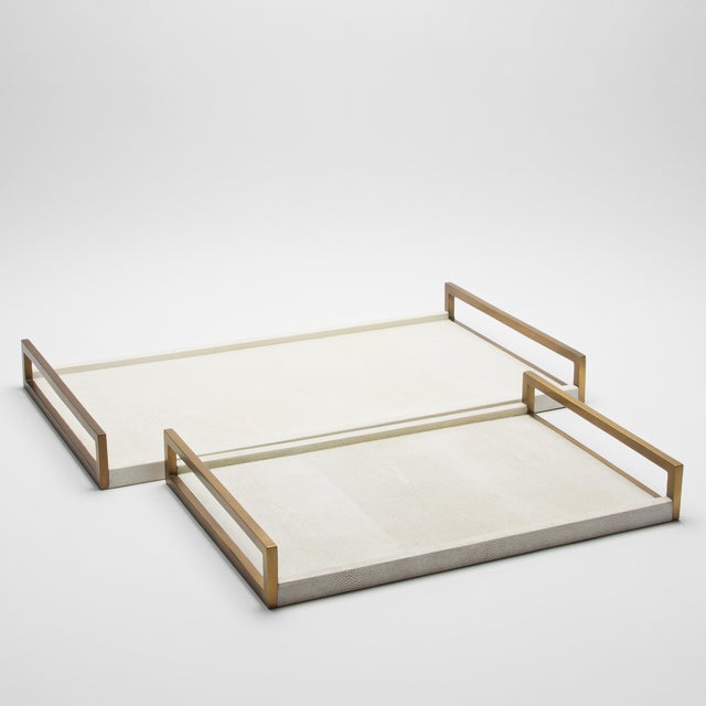 Rectangular Tray in Natural Cream Shagreen With Bronze Patina Brass by R&y Augousti For Sale - Image 9 of 11