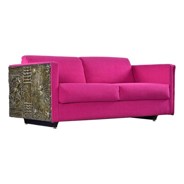 Adrian Pearsall Craft Associates Pink Paul Evans Style Brutalist Loveseat Sofa For Sale