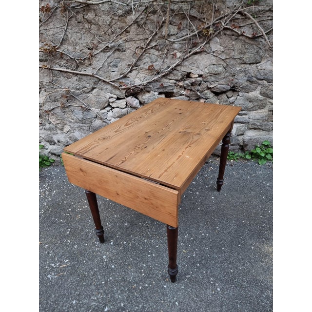 Vintage Pine Drop-Leaf Table with Turned Beech Legs, France, 1930s For Sale - Image 16 of 16