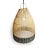 Handsome raw wicker tux weave pendant lantern. Beautiful natural material with black stain wicker band around the edge...
