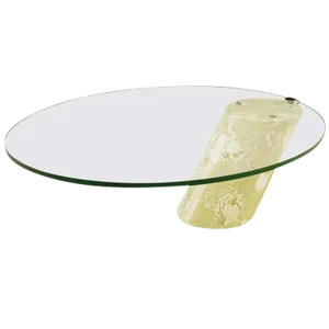 Marble and Cantilever Oval Glass Coffee Table in the Manner of Brueton