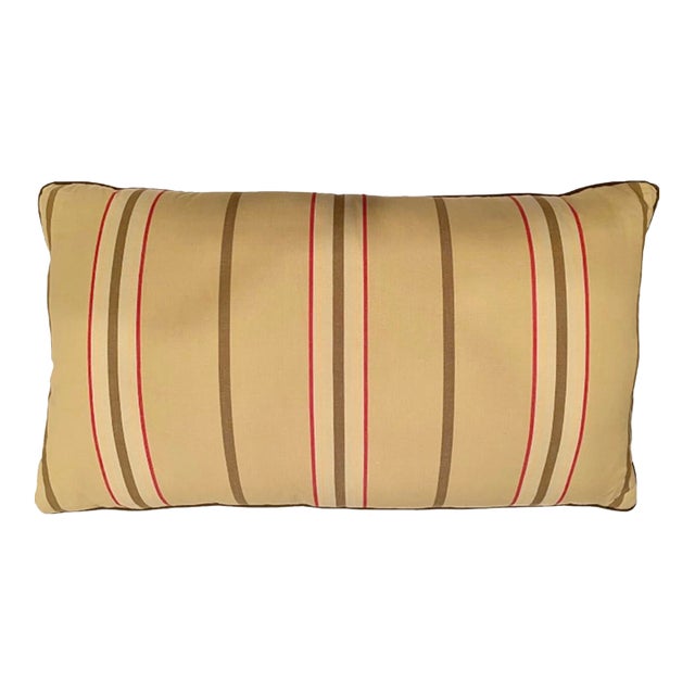 1990s Rectangular Decorative Accent Pillow Tan with Red & Brown Stripes For Sale