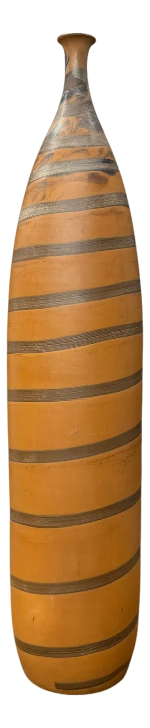 Tall Burnt Orange Ceramic Vase with Fluted Neck & Grey Swirls