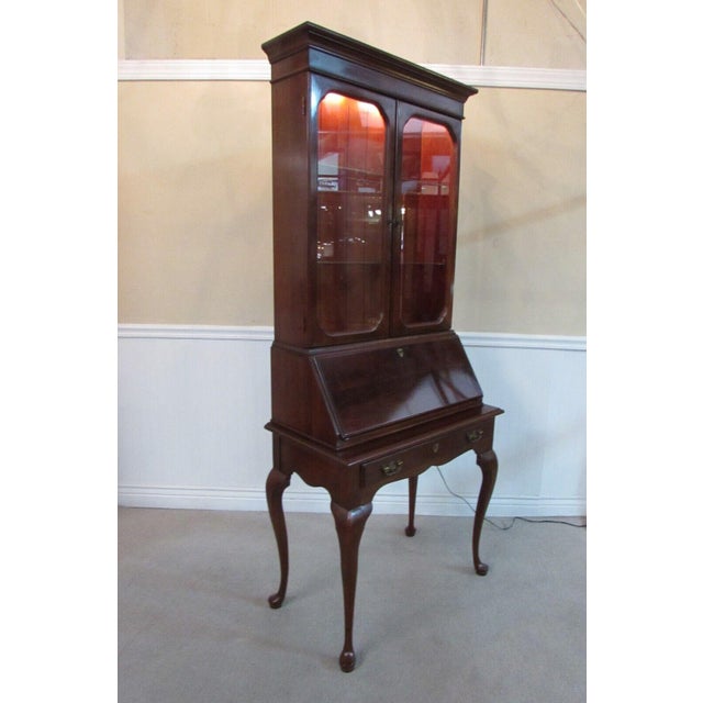Vintage Cherry Secretary Desk with Slant Front & Lighted Hutch To