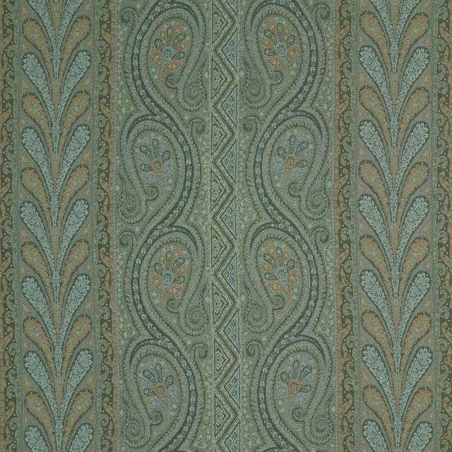 Schumacher Chatelaine Paisley Fabric in Jade For Sale
