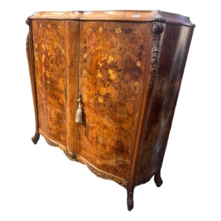 1930s Italian Marble Top Walnut & Marquetry Drinks Dry Bar For Sale