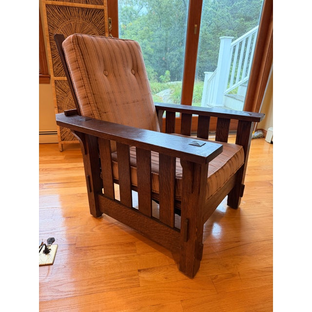 Arts & Crafts Antique j.m. Young Attributed Mission Morris Chair & Footstool Quarter Sawn Oak For Sale - Image 3 of 6