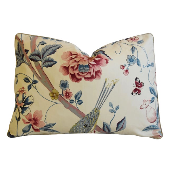 English Titley & Marr Chinoiserie Bird & Botanical Feather/Down Pillow 22" X 16" For Sale - Image 4 of 7