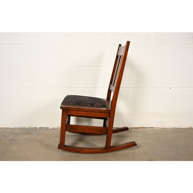 Brown Stickley Brothers Antique Mission Oak Arts & Crafts Sewing Rocking Chair, Circa 1900 For Sale - Image 8 of 11
