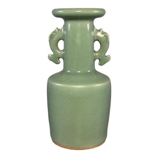Chinese Longquan Celadon Vase With Double Dragon‑Shaped Handles For Sale
