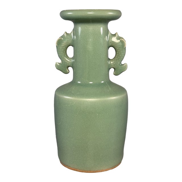 Chinese Longquan Celadon Vase With Double Dragon‑Shaped Handles For Sale