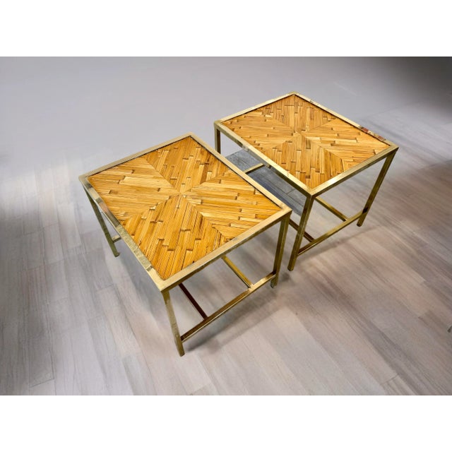 Karl Springer Style Reed and Brass Side Tables, a Pair For Sale In New York - Image 6 of 17