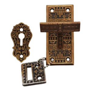 Three American Aesthetic Movement Brass Door Bell Handle and Hardware