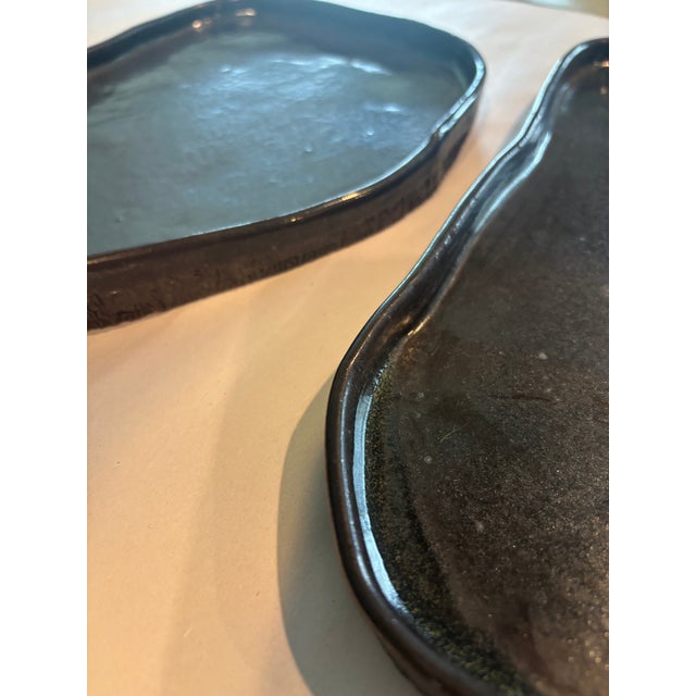 1990s 1990s Wabi-Sabi Style Organic Glazed Ceramic Display Slabs – Graduated Sculptural Pair For Sale - Image 5 of 11