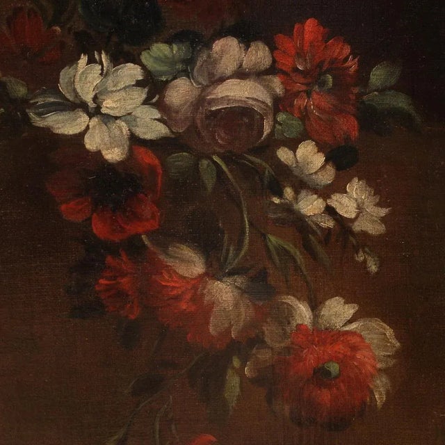 Italian Artist, Still Life with Flowers, 1730, Oil on Canvas For Sale - Image 6 of 16