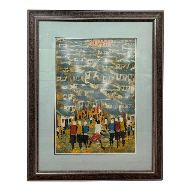 Patrick Bergsma Township Scene Signed Painting, Circa 1996 For Sale