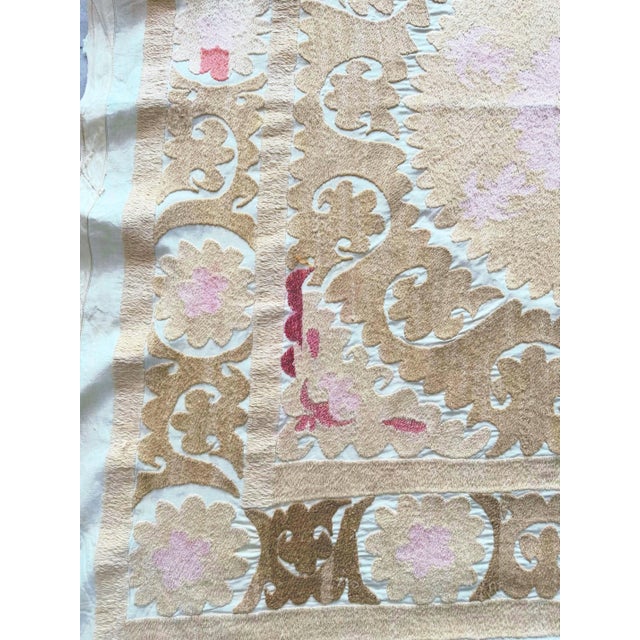 Neutral Tan Suzani Tablecloth For Sale - Image 4 of 7