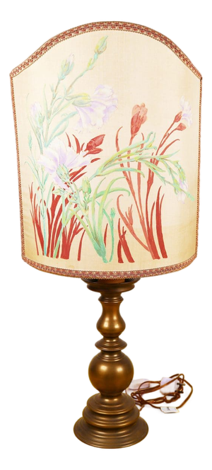 Vintage Metal Table Lamp with Hand-Painted Lampshade