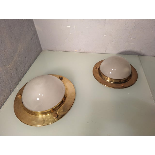 Gold LSP6 Tommy Model Ceiling Lights in Brass Structure and Frosted Glass Lampshade by Luigi Caccia Dominioni for Azucena, 1950s, Set of 2 For Sale - Image 8 of 9