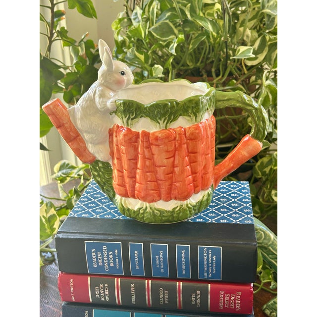 Late 20th Century Vintage Majolica Style Ceramic Bunny Rabbit and Carrots Pitcher For Sale - Image 5 of 12