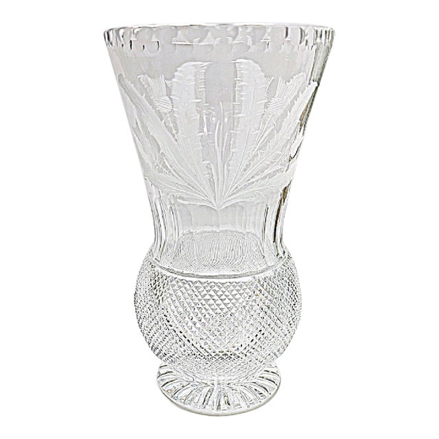 Scottish Edinburgh Crystal 10" Flower Vase in Thistle Cut Pattern For Sale