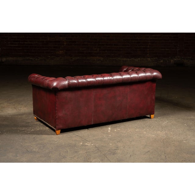 Vintage Tufted Leather Chesterfield Sofa in Burgundy For Sale - Image 4 of 11