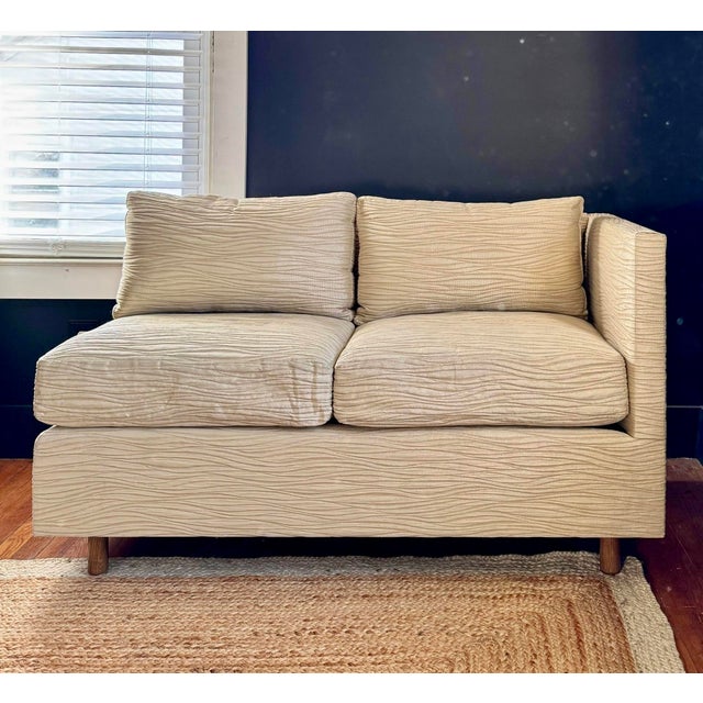 Contemporary Petite Even Arm Sette With Ottoman For Sale - Image 3 of 12